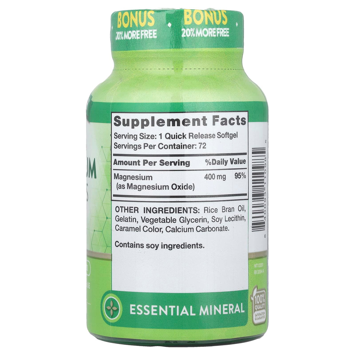 1658 Magnesio, 400 mg, 72 cápsulas Nature's Truth