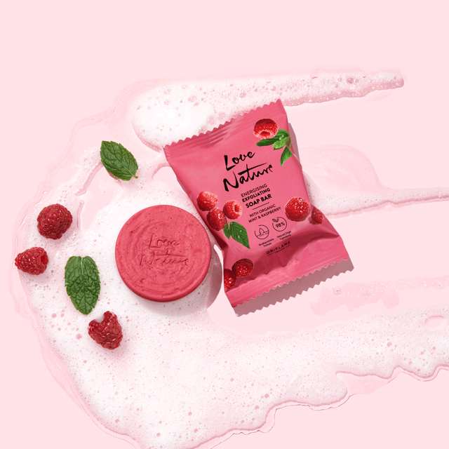 Jabón en Barra Exfoliante Energizante con Menta y Frambuesa Orgánicas Love Nature - ORIFLAME