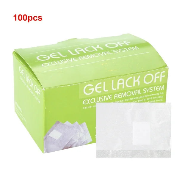 21015 Caja con 100 tiras de aluminio con almohadilla para retiro de gel.