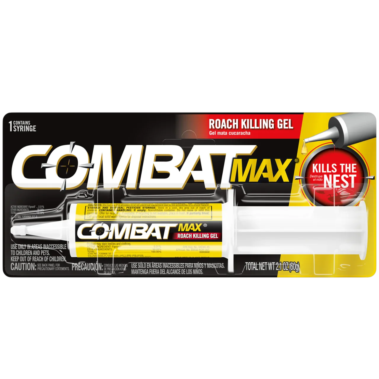 Combat Max Roach Killing Gel para Uso Interior y Exterior, Jeringa de 2.1 oz