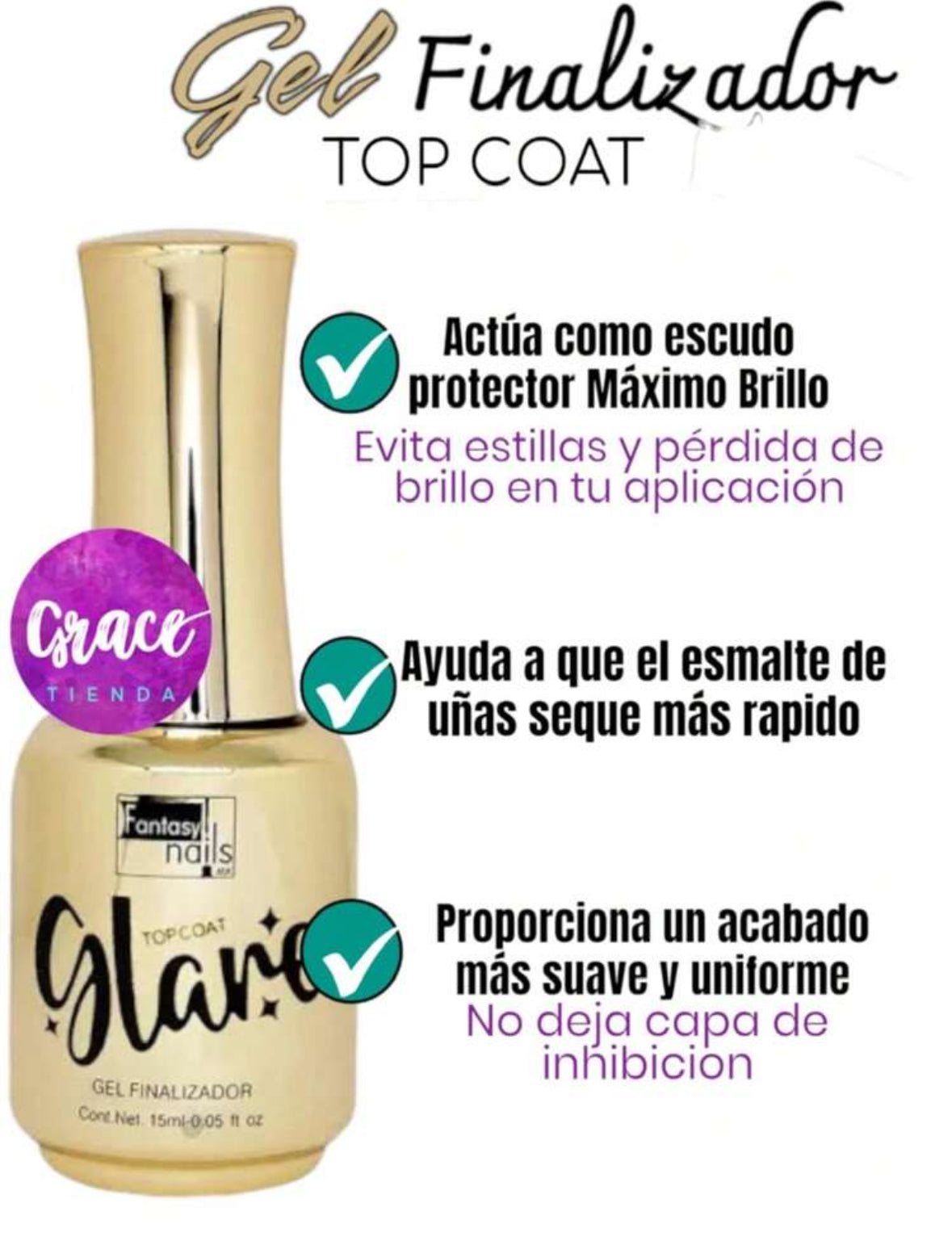 21028 GLARE GEL FINALIZADOR DE MAXIMO BRILLO FANTASY NAILS TOP COAT