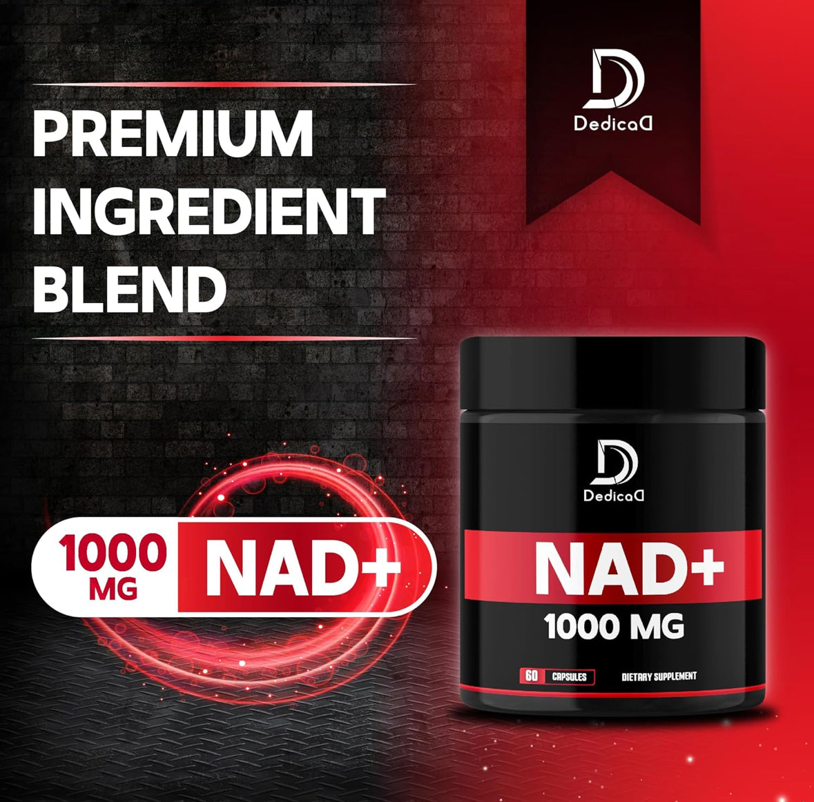Suplemento NAD+ 1000 mg - Suplemento NAD puro - Reparación de energía y ADN, defensa del envejecimiento, función cerebral - 60 cápsulas