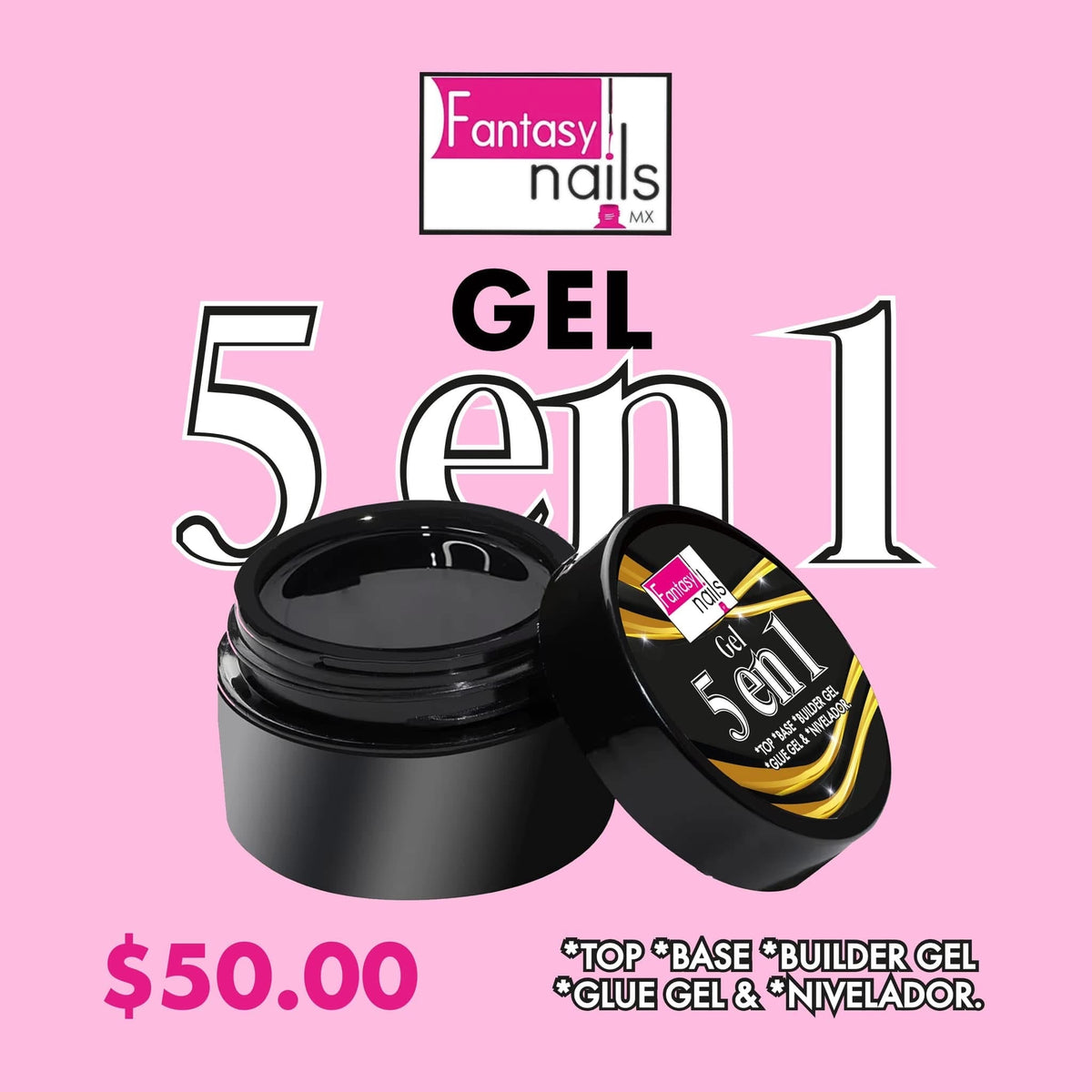21136 Gel 5 en 1 *Top Coat *Glue gel *Builder Gel *Smear Magic Mirror Powder Fantasy Nails