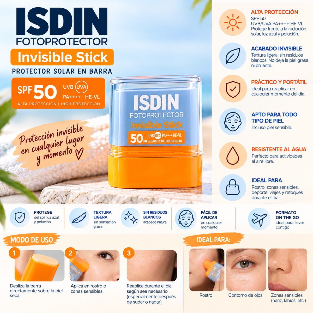 ISDIN FOTOPROTECTOR INVISIBLE STICK 50+