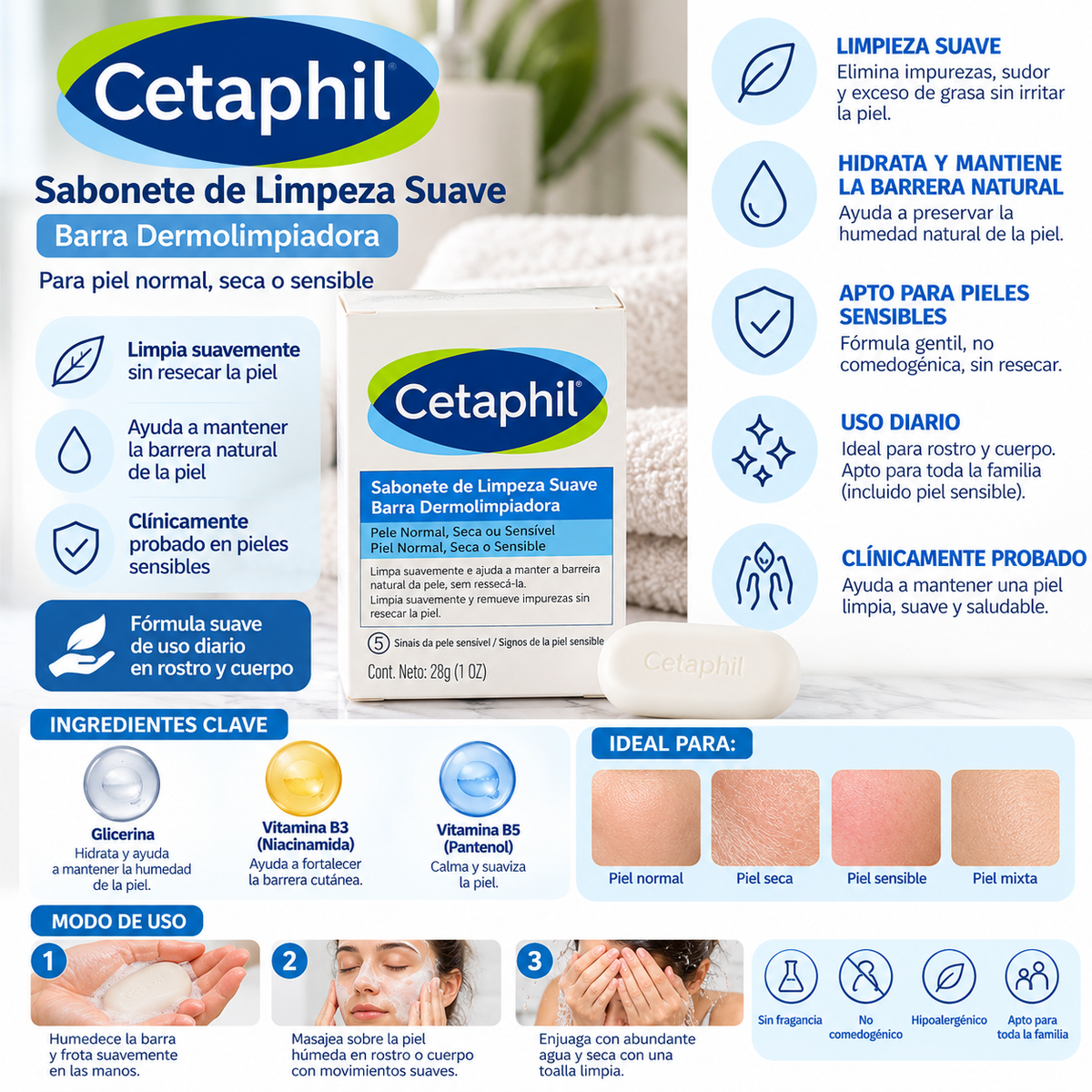 Cetaphil Jabón en barra Dermolimpiadora