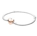 P25 Brazalete Corazon Rose Gold estilo Pandora Incluye caja. Material: Baño de plata.