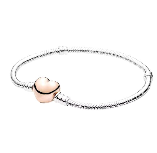 P25 Brazalete Corazon Rose Gold estilo Pandora Incluye caja. Material: Baño de plata.