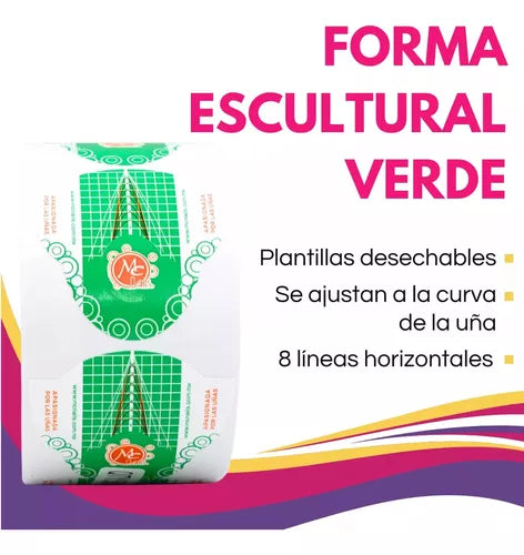 21062 MC NAILS FORMAS ESCULTURALES VERDE GRANDES 500 PIEZAS
