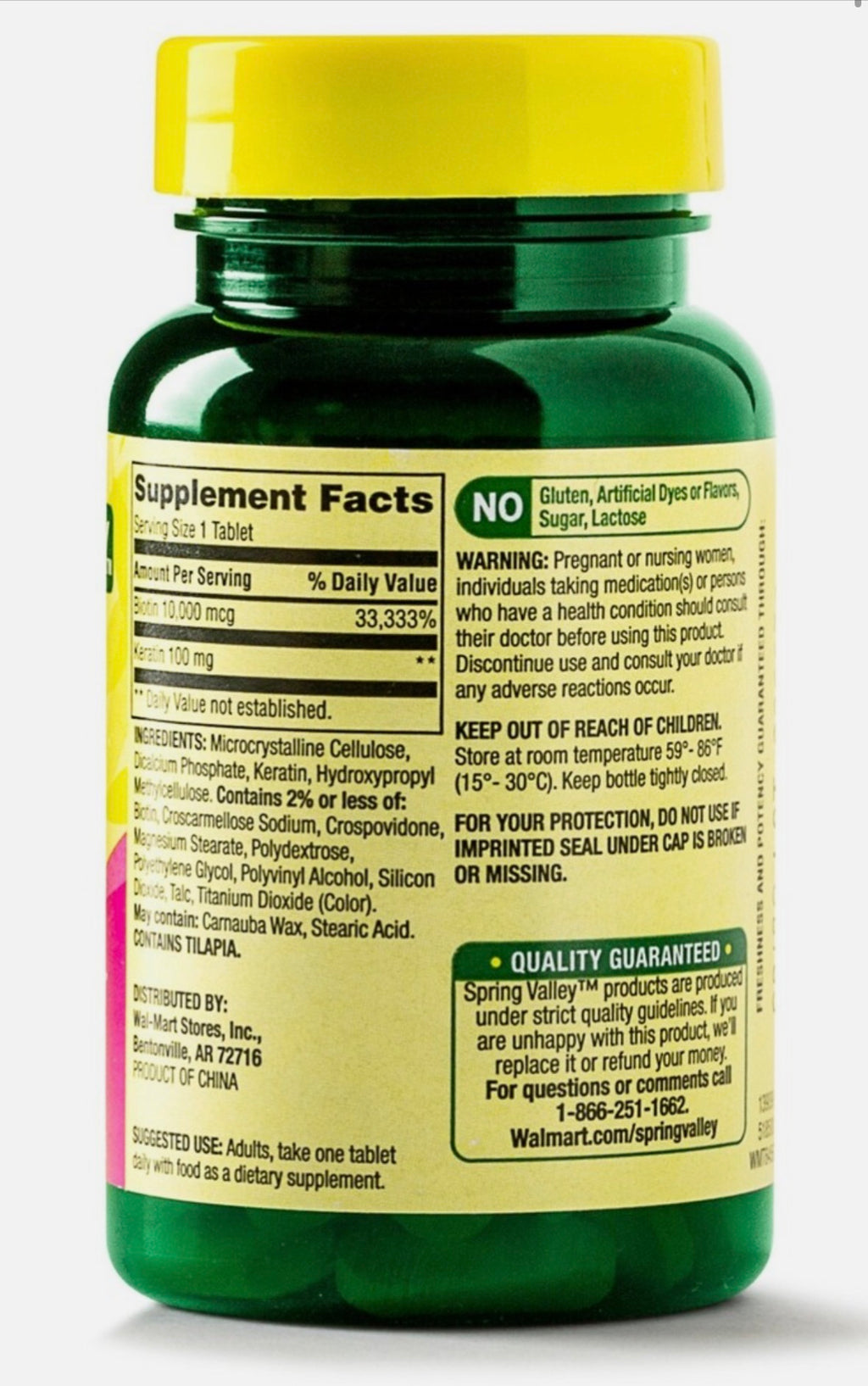 BIOTIN 10.000MCG 60 TABLETS EXTRA STRENGTH SPRING VALLEY