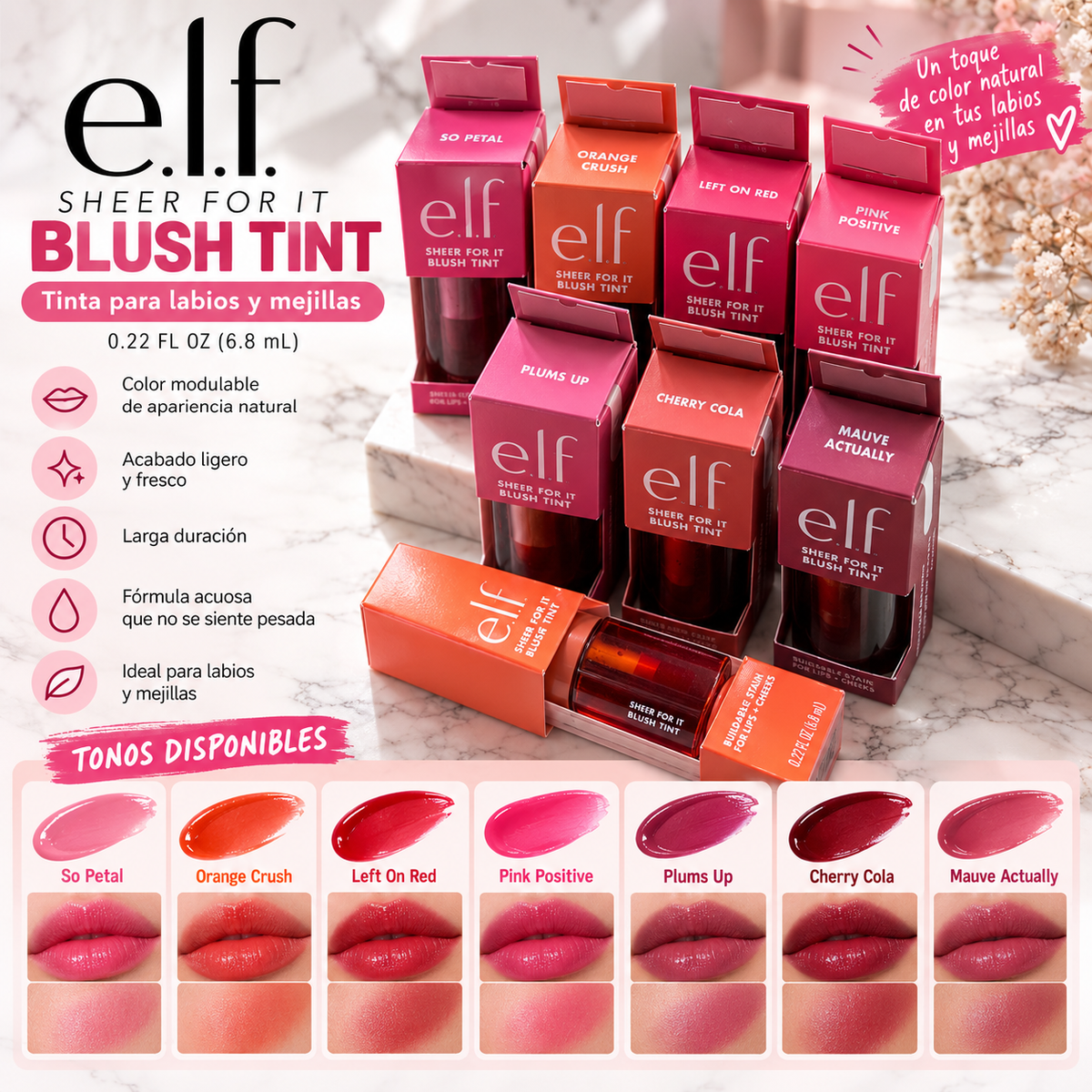 Elf Tinta líquida para labios y mejillas.