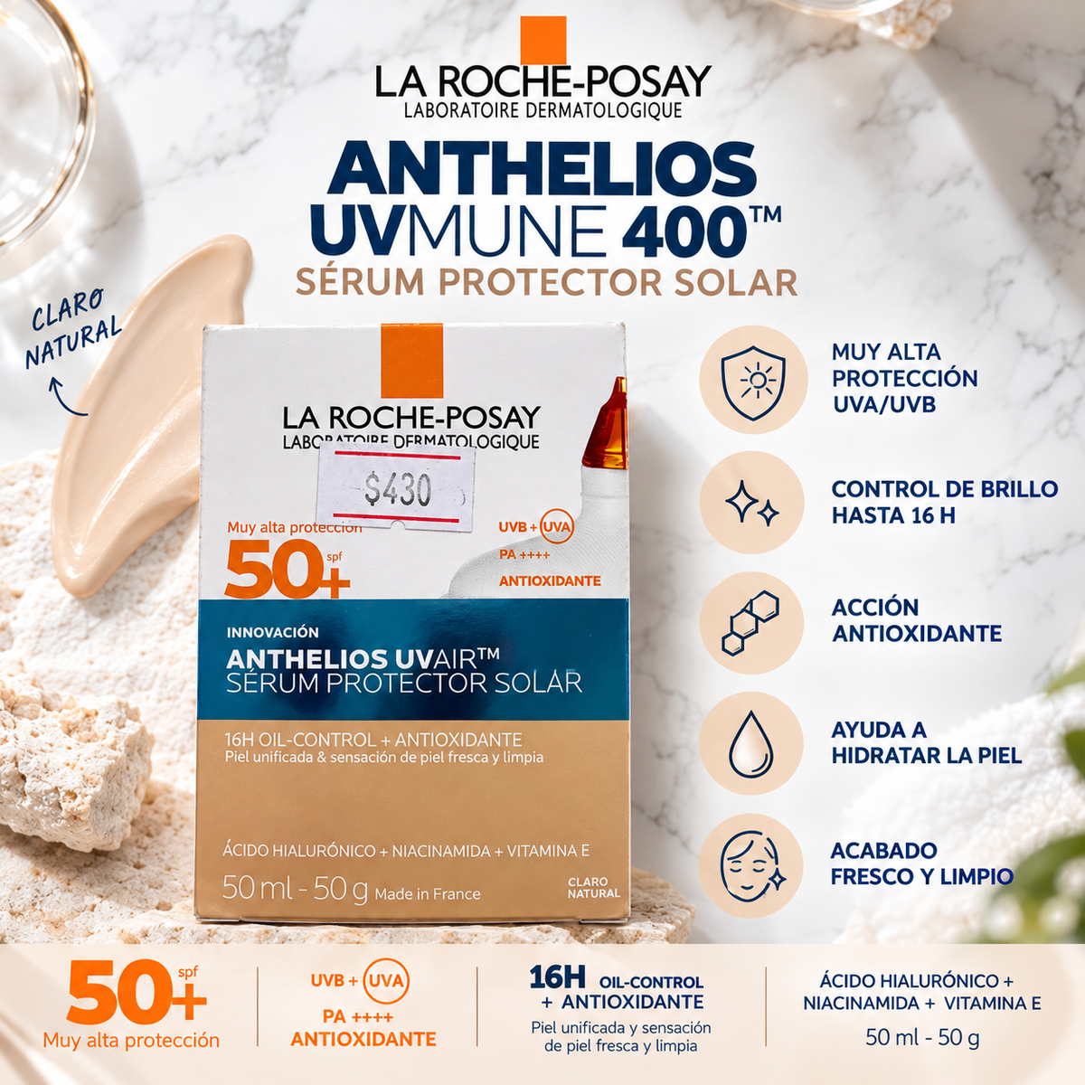 La Roche-Posay Anthelios UVMune 400 Sérum Protector Solar SPF 50+.