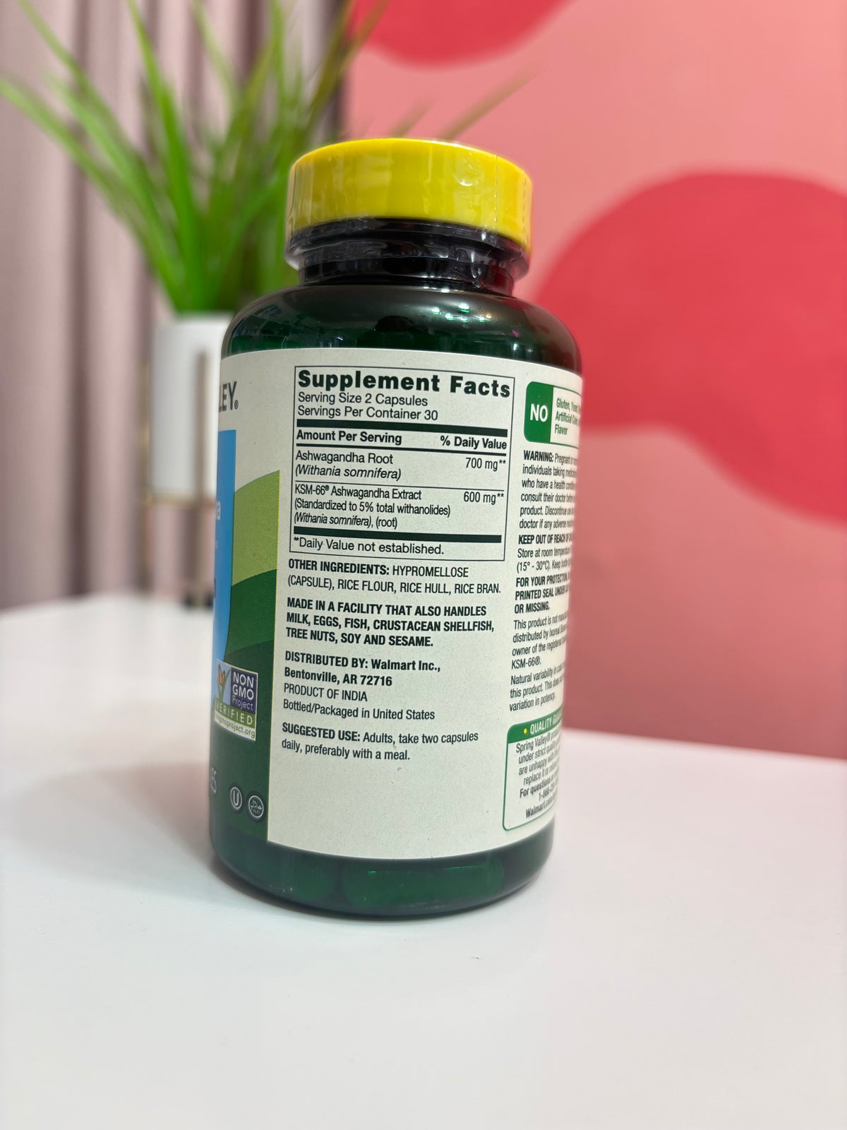 1427 Ashwagandha Root Powder 1,300mg Spring Valley 60 capsulas