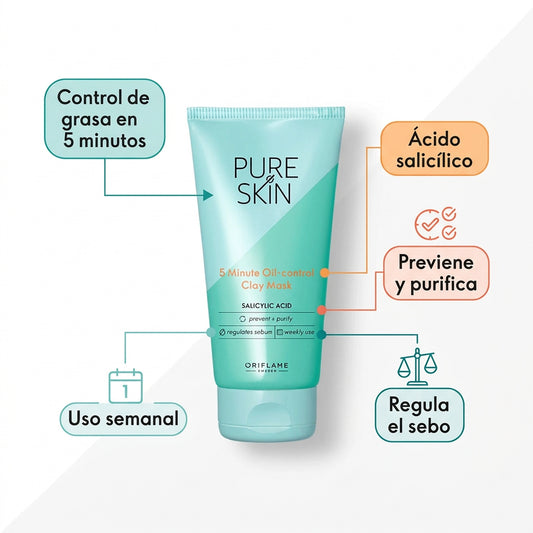 Mascarilla de Arcilla para Control de Grasa Facial Pure Skin.
