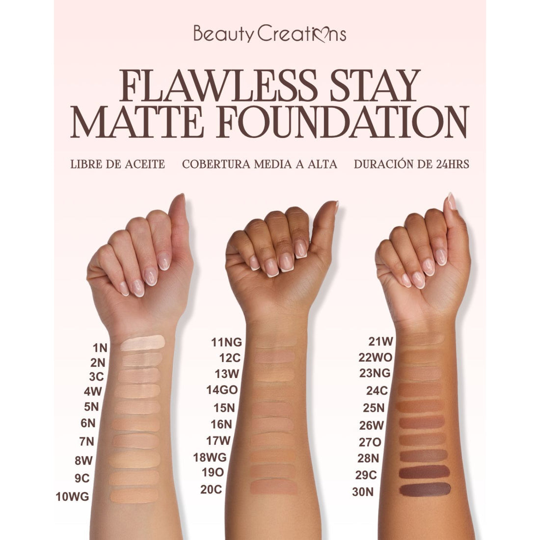 FLAWLESS STAY MATTE FOUNDATION - BASE DE MAQUILLAJE LÍQUIDA MATE BEAUTY CREATIONS