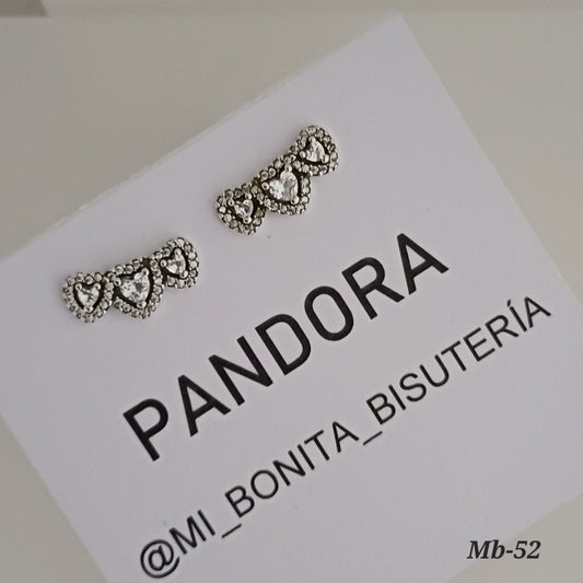 Mb-52 ARETES Triple Corazón Plata s925  INCLUYE CAJA
