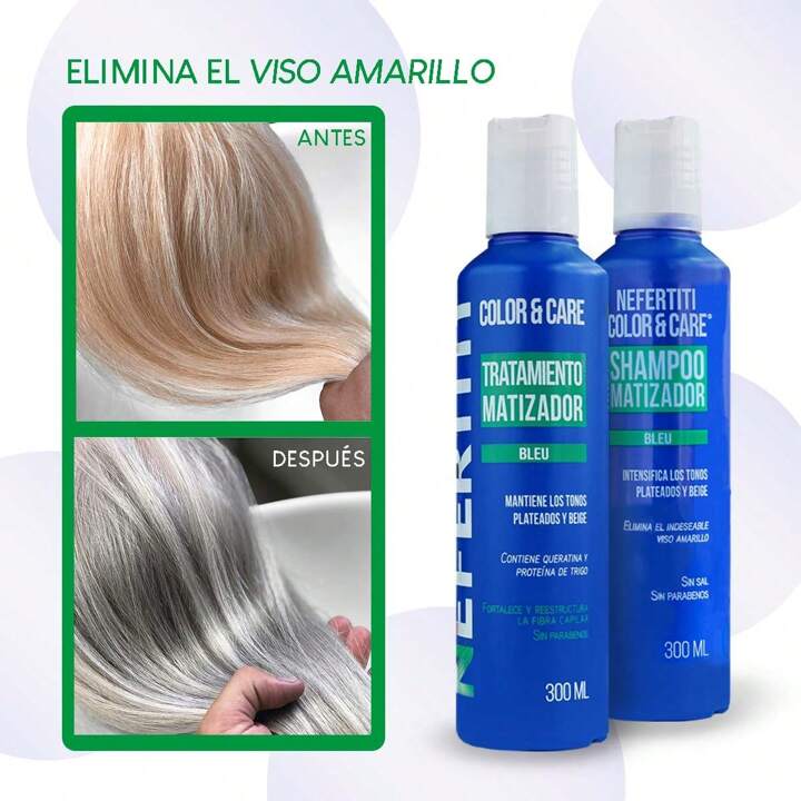20998 Kit Shampoo y tratamiento Nefertiti para matizar cabellos rubios 300ml c/u