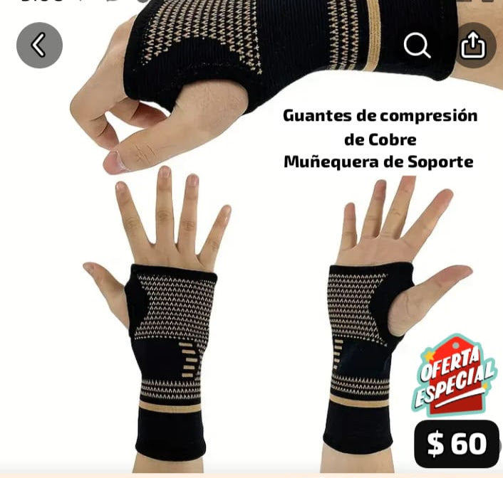 Muñequeras de soporte Guantes de compresión de cobre