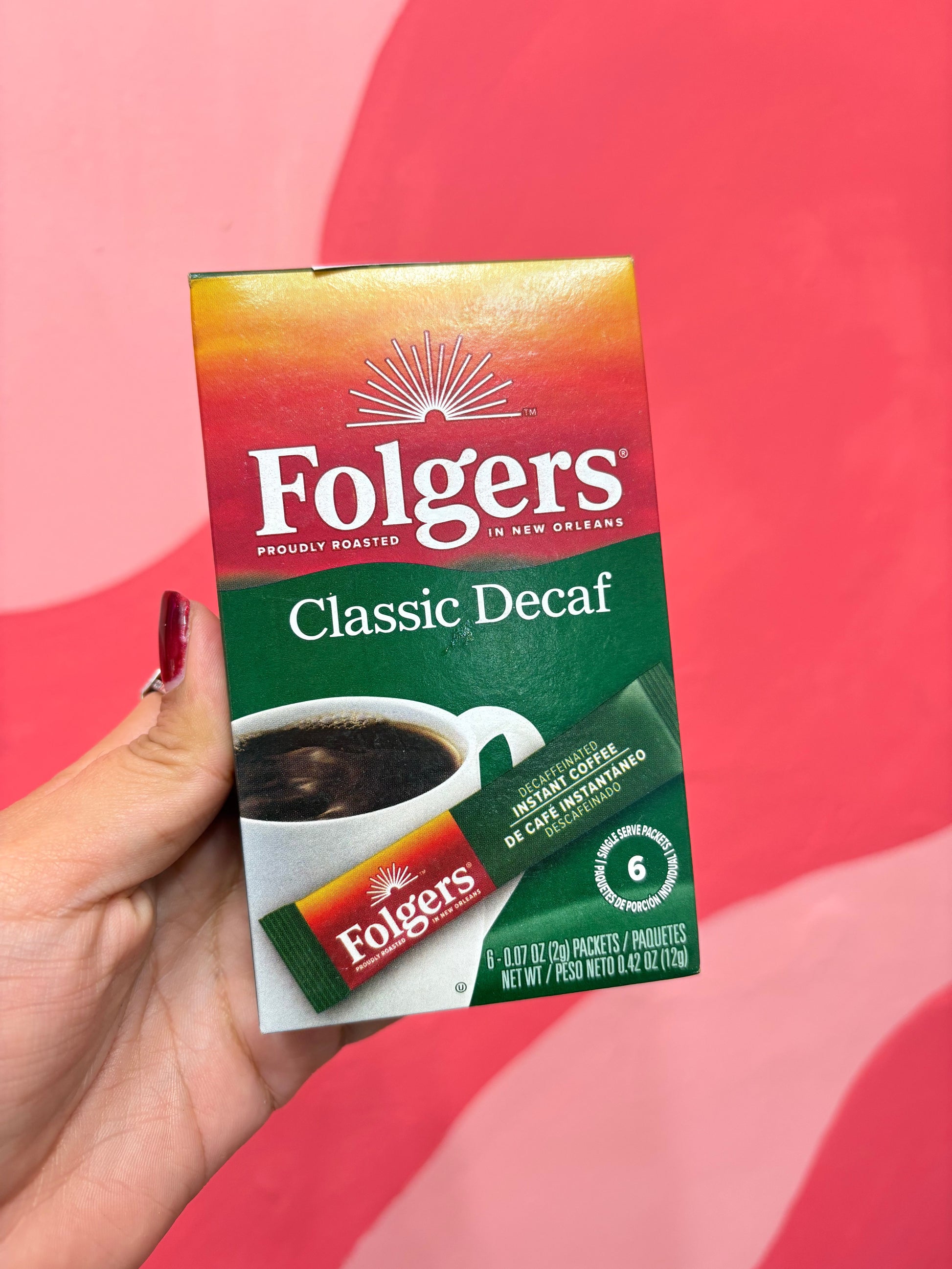 Café Folgers Classic Decaf Instantáneo caja c/6 porcion