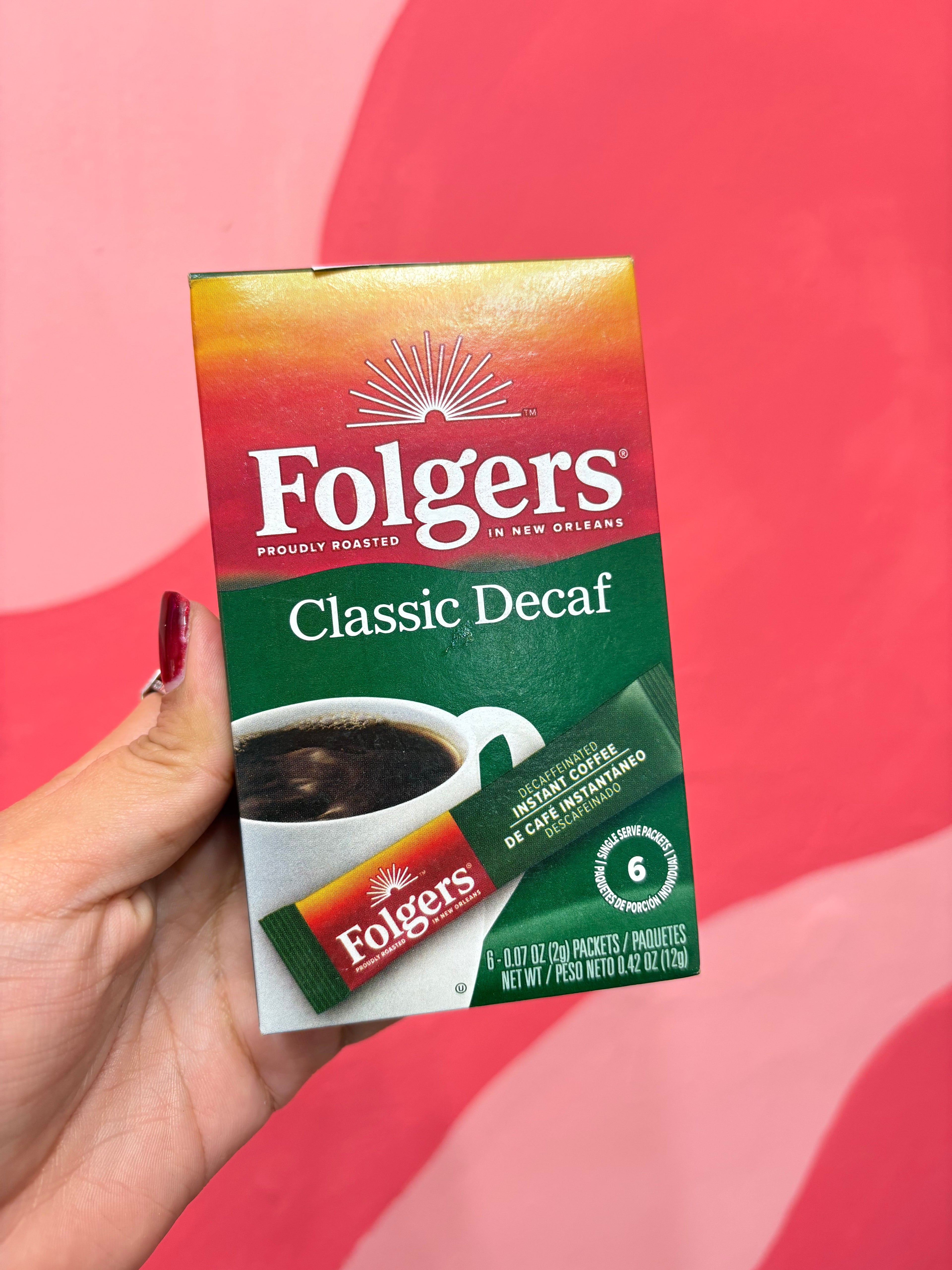 Café Folgers Classic Decaf Instantáneo caja c/6 porcion
