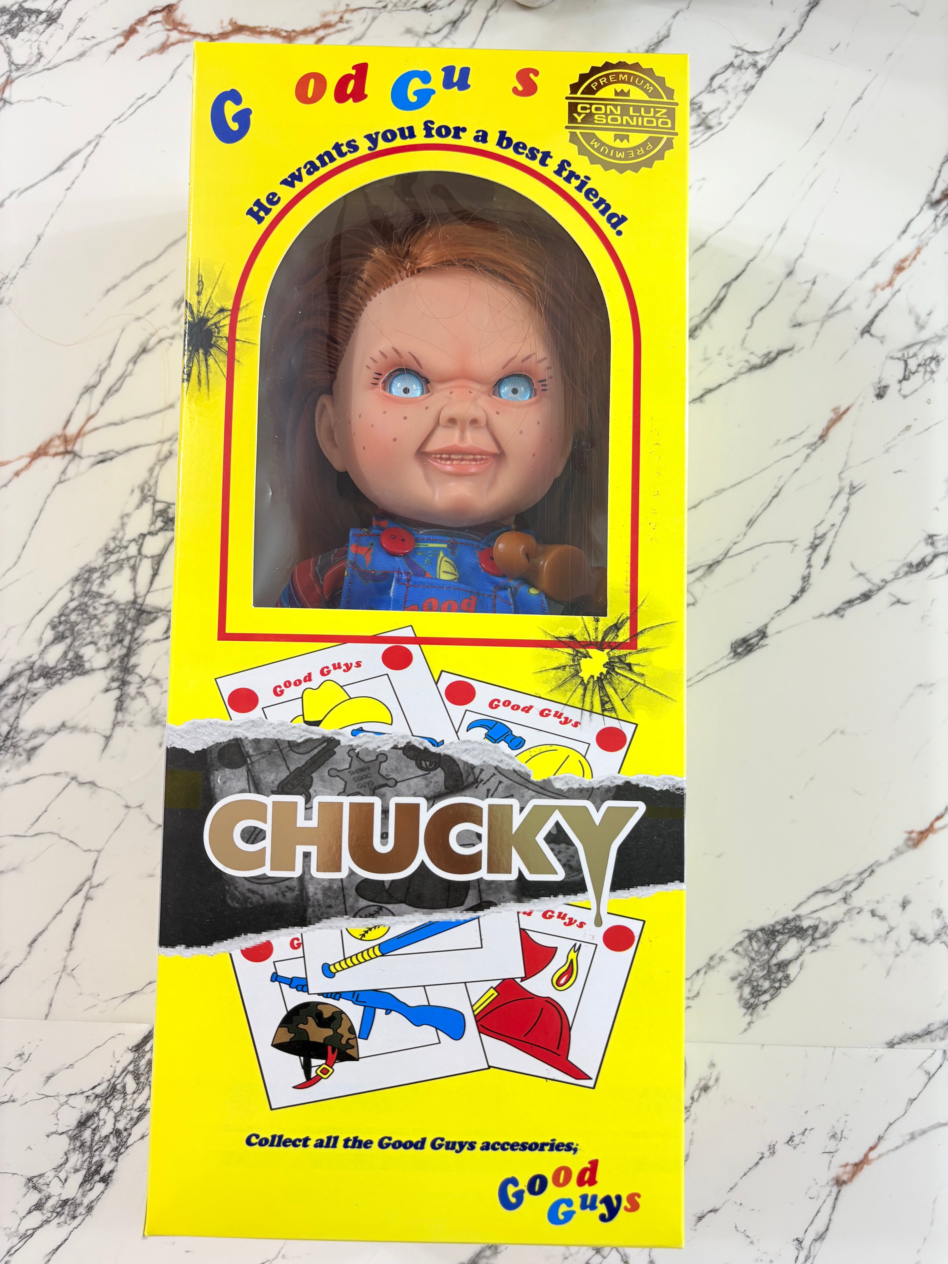 Muñeco Chucky 35cm Enojado con 🔨 Cuerpo de Felpa Incluye Caja