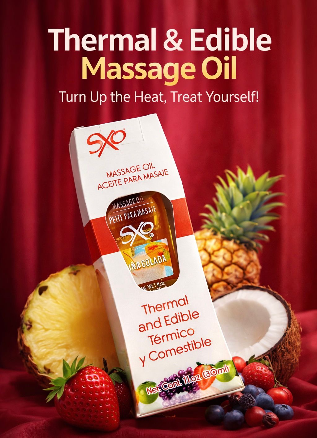 Aceite para masaje comestible. Sabor: Piña colada. 🍍30ml.