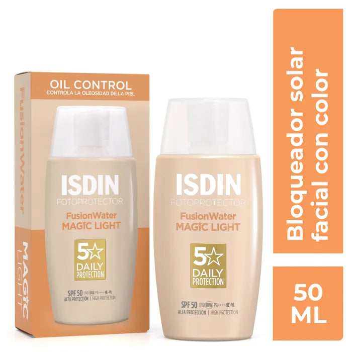 ISDIN Fotoprotector Fusion Water Color Light SPF 50, Protector Solar Facial Uso Diario, Textura Ultraligera, 50ml