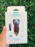 Cargador para auto Turbo 2 Puertos USB (Incluye 1 Cable V8)