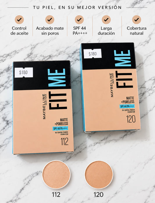 1500 Maybelline Fit Me! Matte + Poreless – Base de Maquillaje en Polvo
