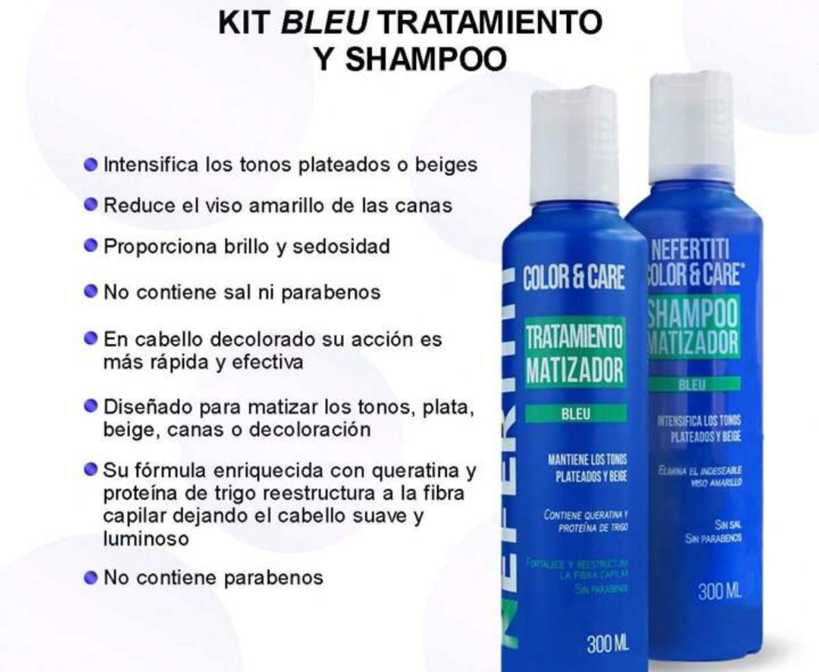 20998 Kit Shampoo y tratamiento Nefertiti para matizar cabellos rubios 300ml c/u