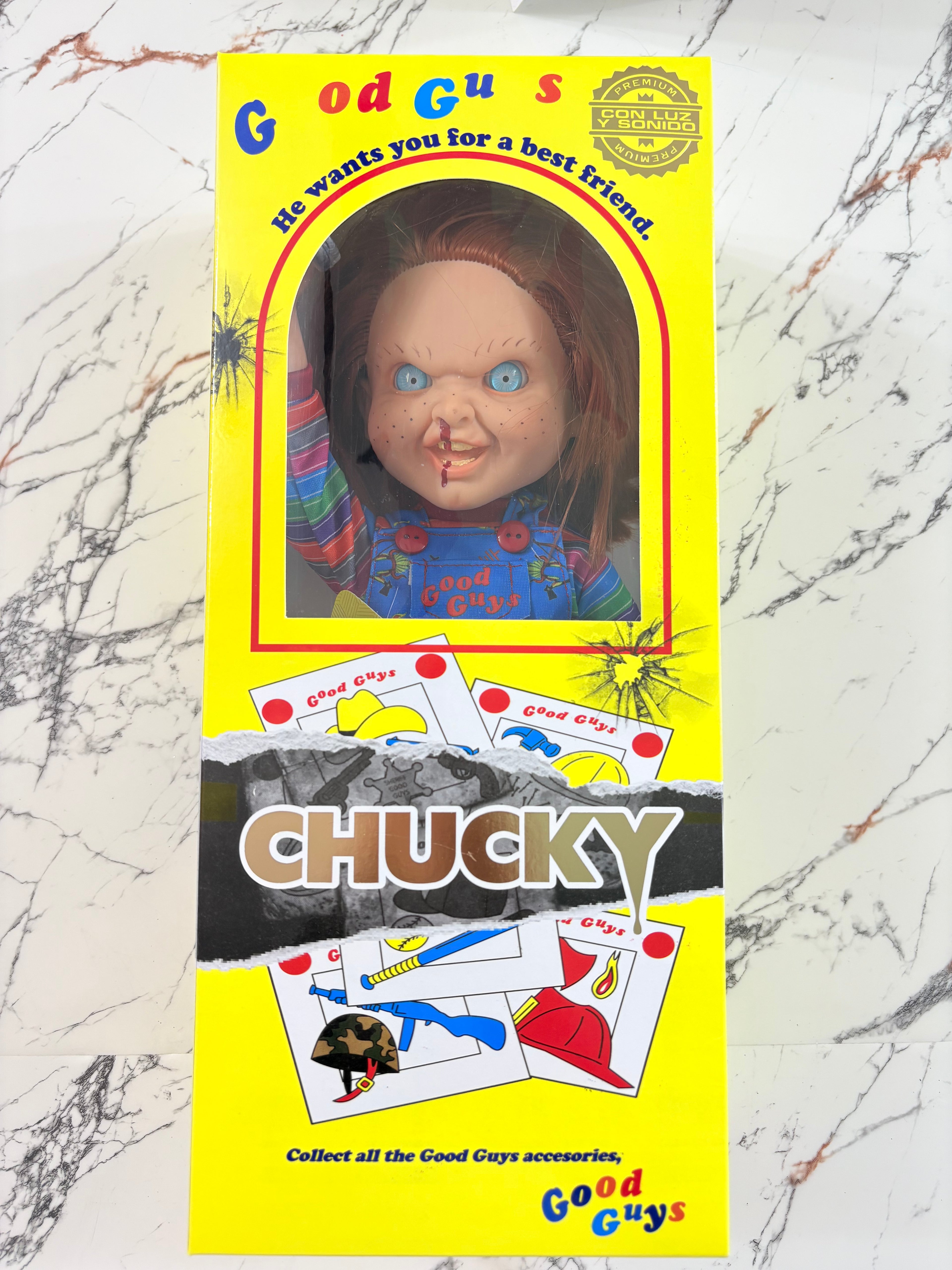 Muñeco Chucky 40cm Gota de Sangre Vinil Incluye caja