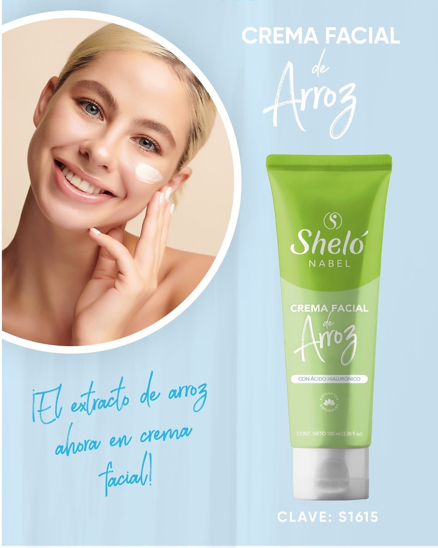 Crema facial de arroz con ácido Hialuronico
