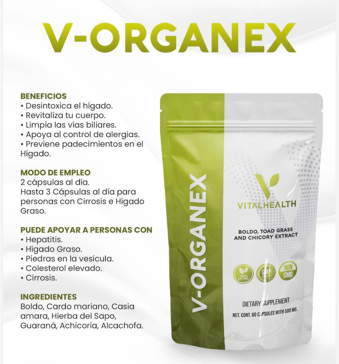 V ORGANEX - Suplemento para hígado graso y colesterol