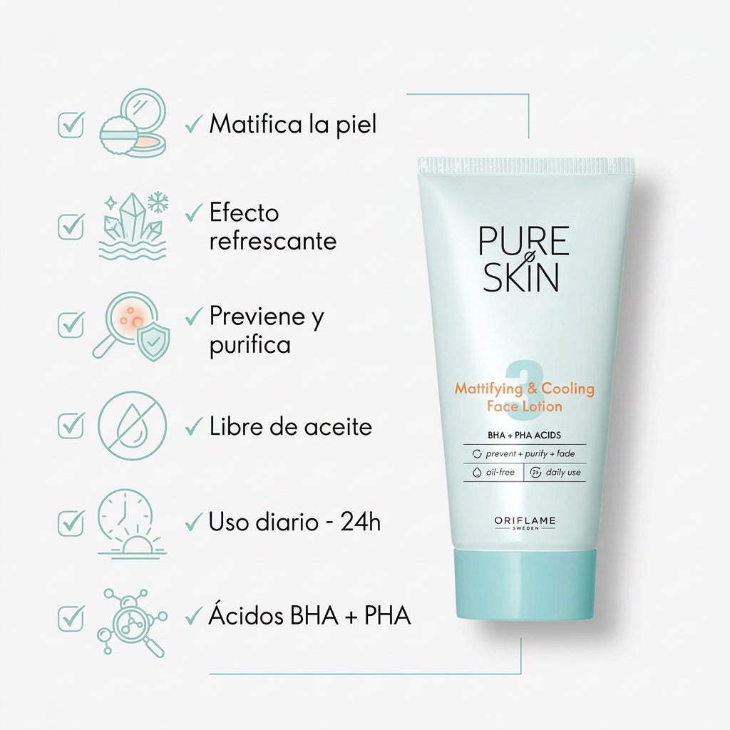 Crema Facial Matificante y Refrescante Pure Skin.