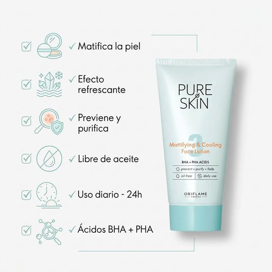 Crema Facial Matificante y Refrescante Pure Skin.