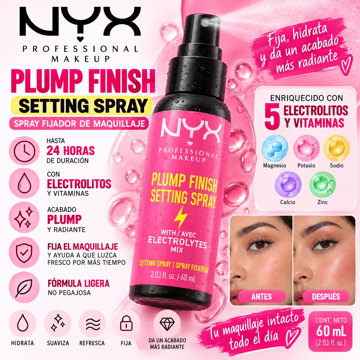 NYX Plump Finish Setting Spray fijador de maquillaje