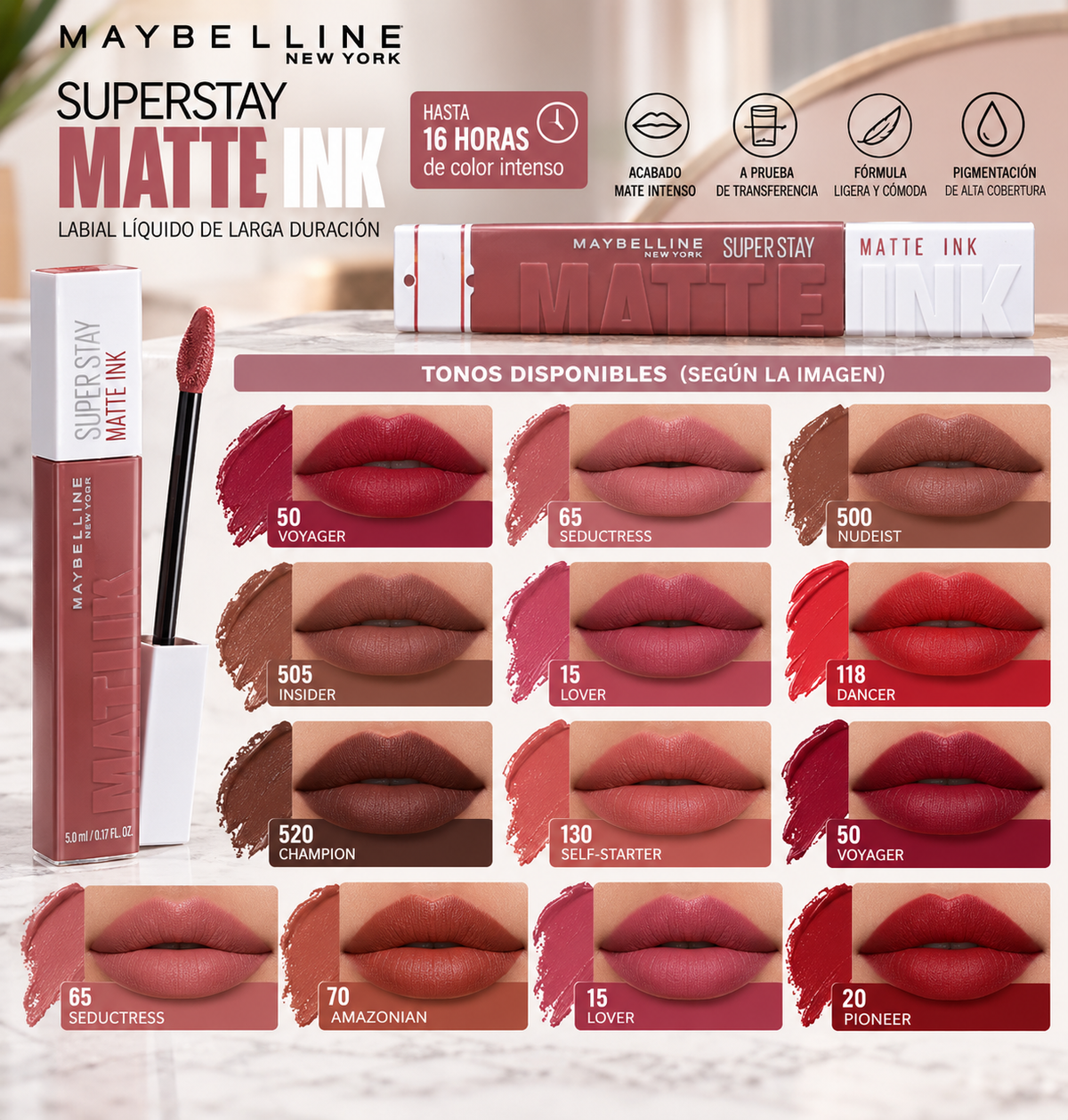 Labial Matte Maybelline SuperStay Liquid Lipstick.