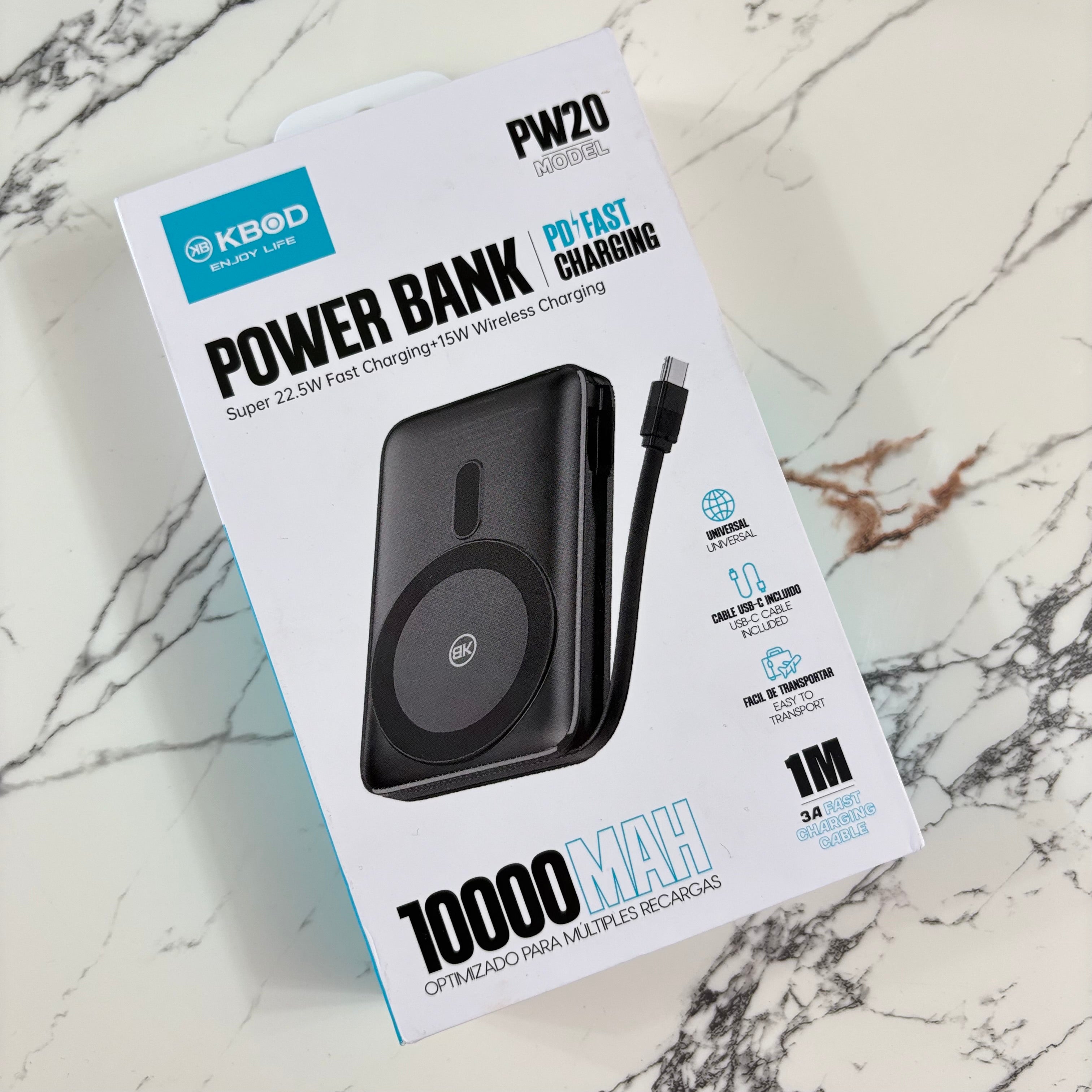 KBOD PW20 Power Bank, Batería portátil 10,000 mAh
