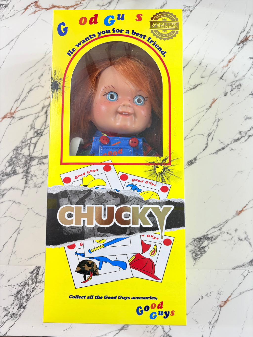 Muñeco Chucky 35cm Mascara Kitty Cuerpo de Felpa Incluye Caja
