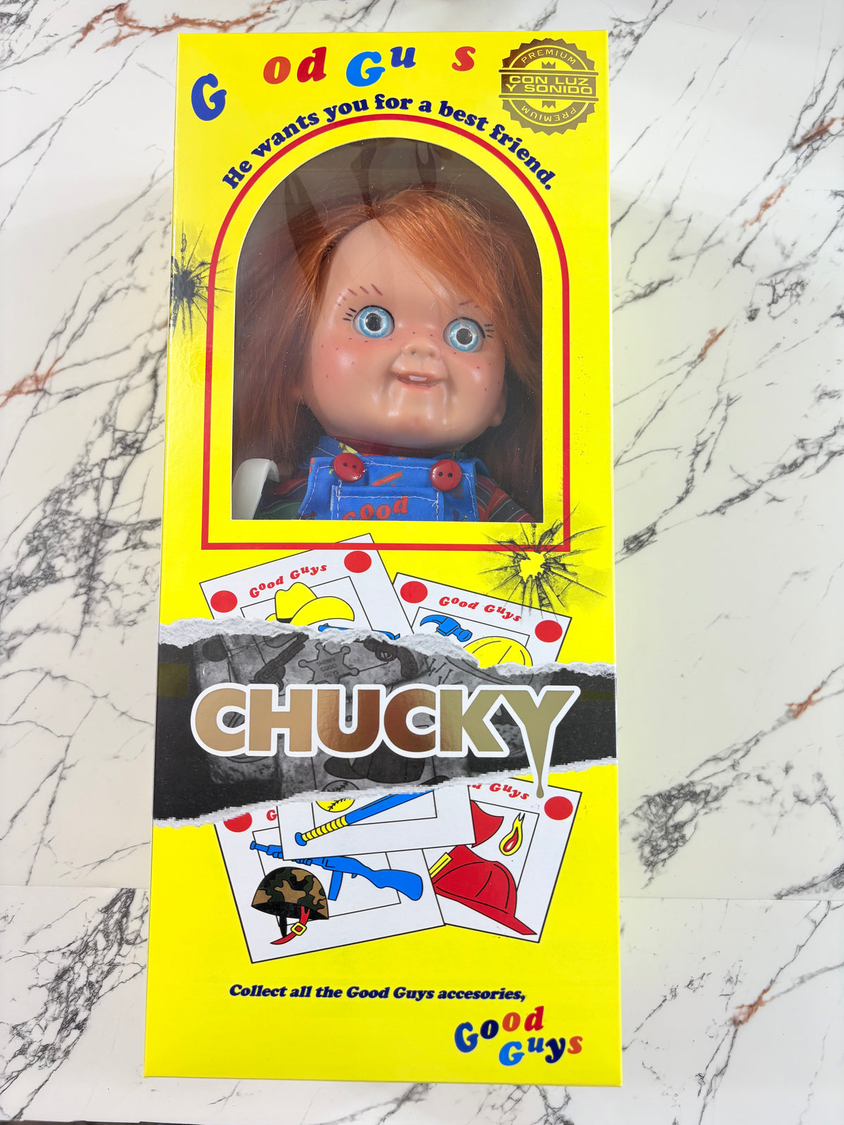 Muñeco Chucky 35cm Mascara Kitty Cuerpo de Felpa Incluye Caja