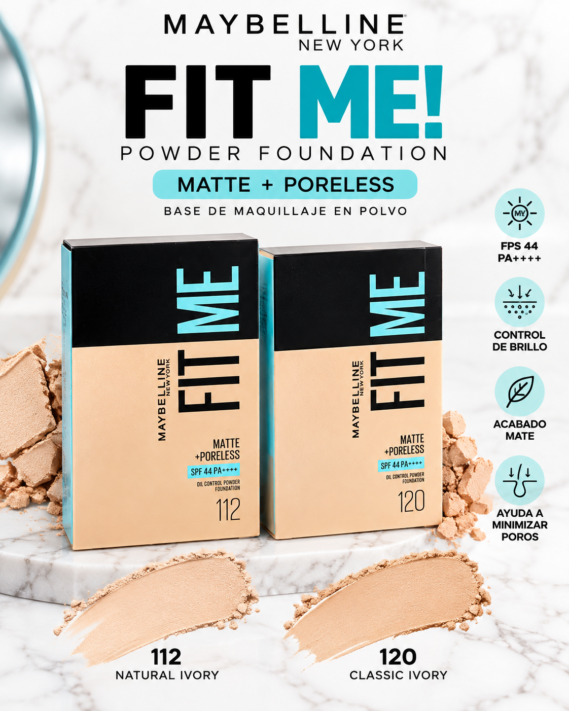 Maybelline Fit Me! Matte + Poreless – Base de Maquillaje en Polvo