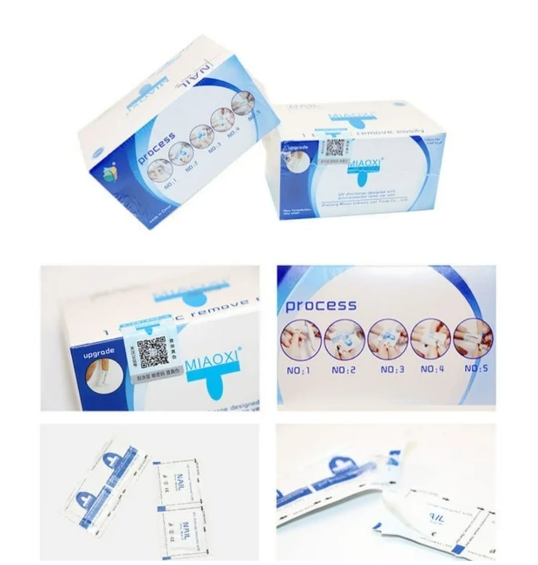 21015 Caja con 100 tiras de aluminio con almohadilla para retiro de gel.