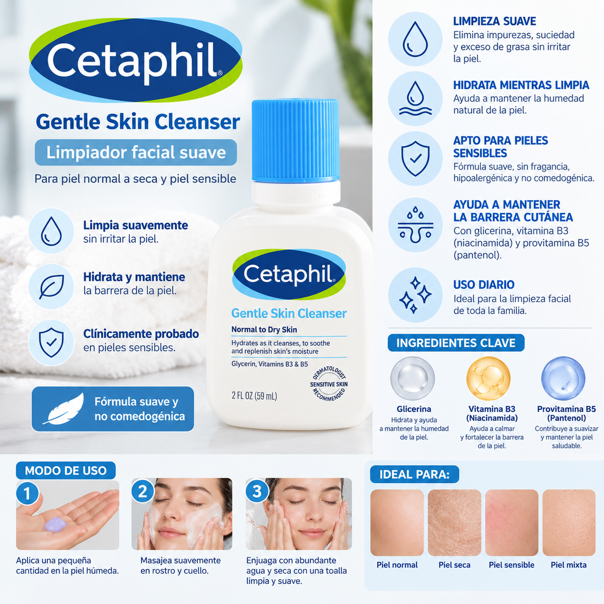 Cetaphil Limpiador suave facial diario 59ml