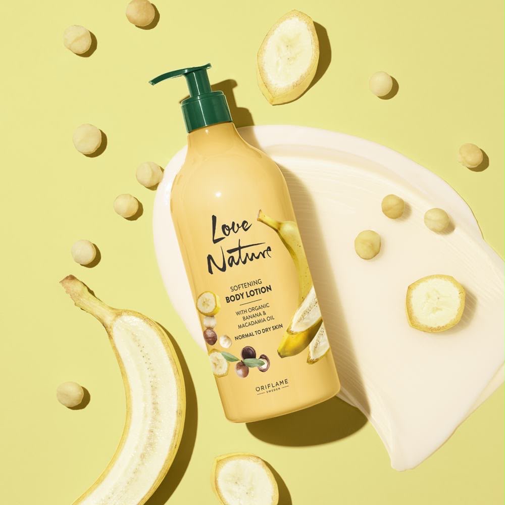 Loción Corporal Suavizante con Plátano Orgánico y Aceite de Macadamia Love Nature.