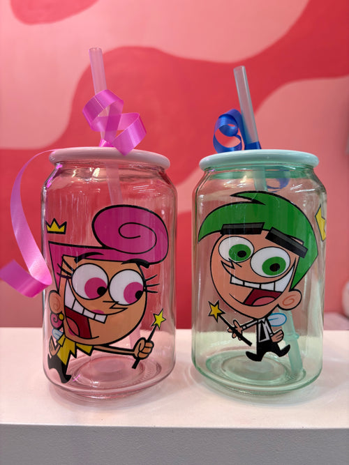 Vaso de cristal con diseño Padrinos Mágicos 🧚‍♀️ 🧚