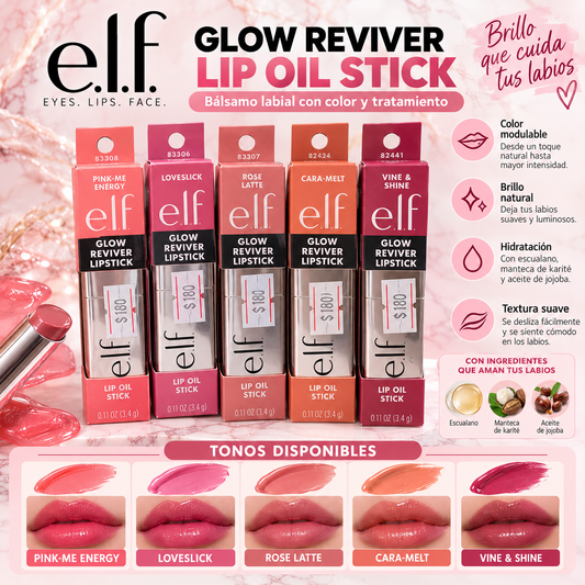 1508 e.l.f. Glow Reviver Lip Oil Stick  Aceite labial en barra con color y brillo.