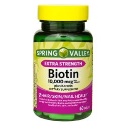 BIOTIN 10.000MCG 60 TABLETS EXTRA STRENGTH SPRING VALLEY