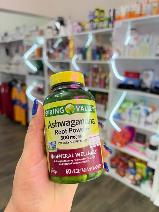 1428 Ashwagandha Root Powder 500mg Spring Valley 60 capsulas