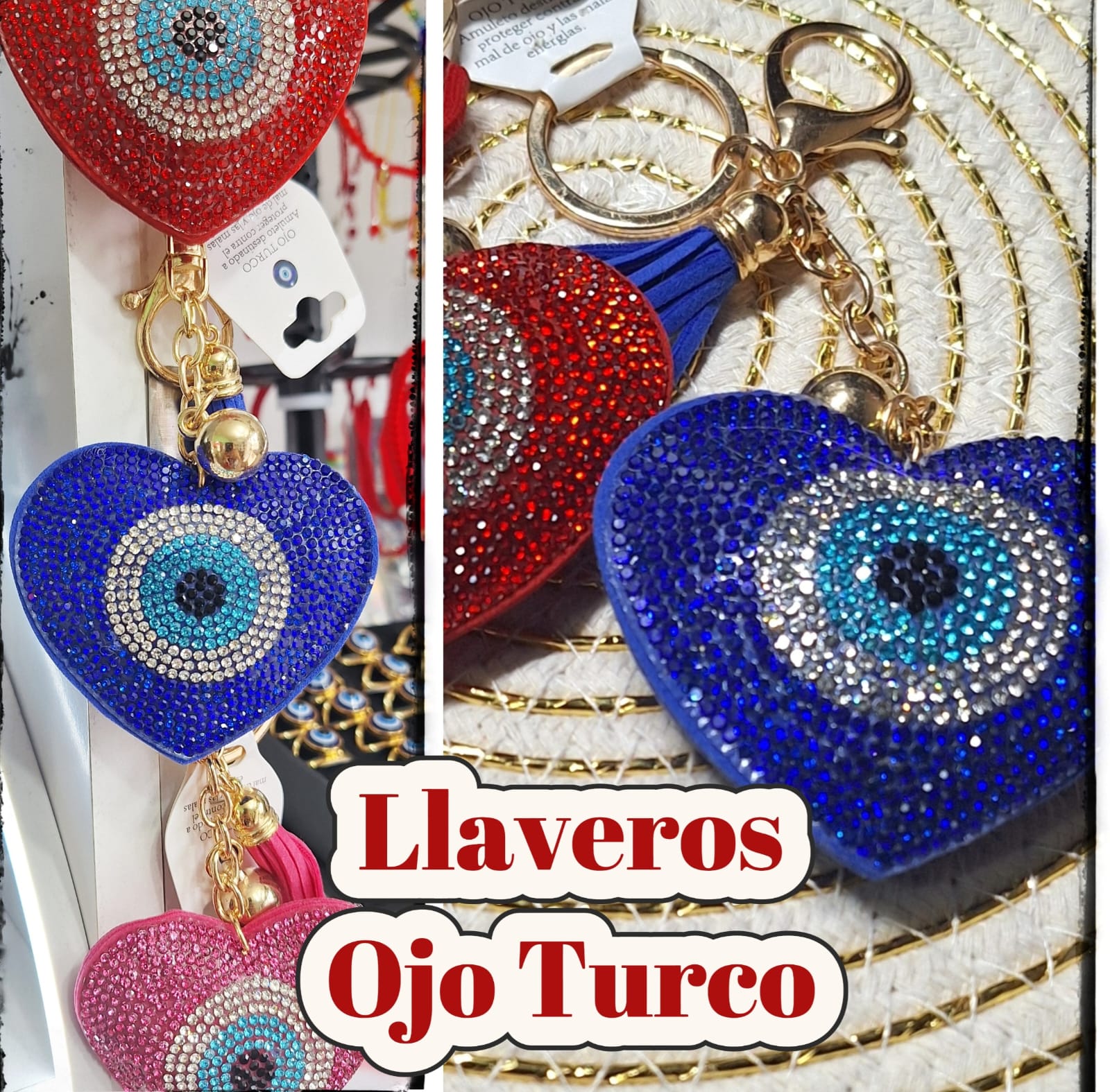 Llaveros corazón glitter ojo turco