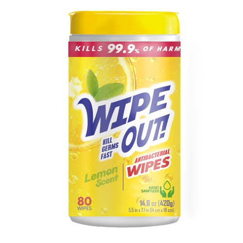 Wipe Out! Antibacterial Lemon Wipes 80 Count - B&B