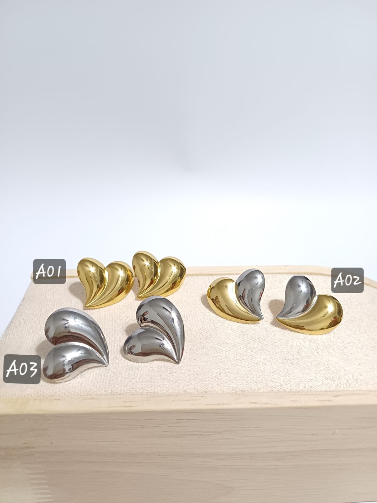 AR-2570 Aretes corazón Acero inoxidable